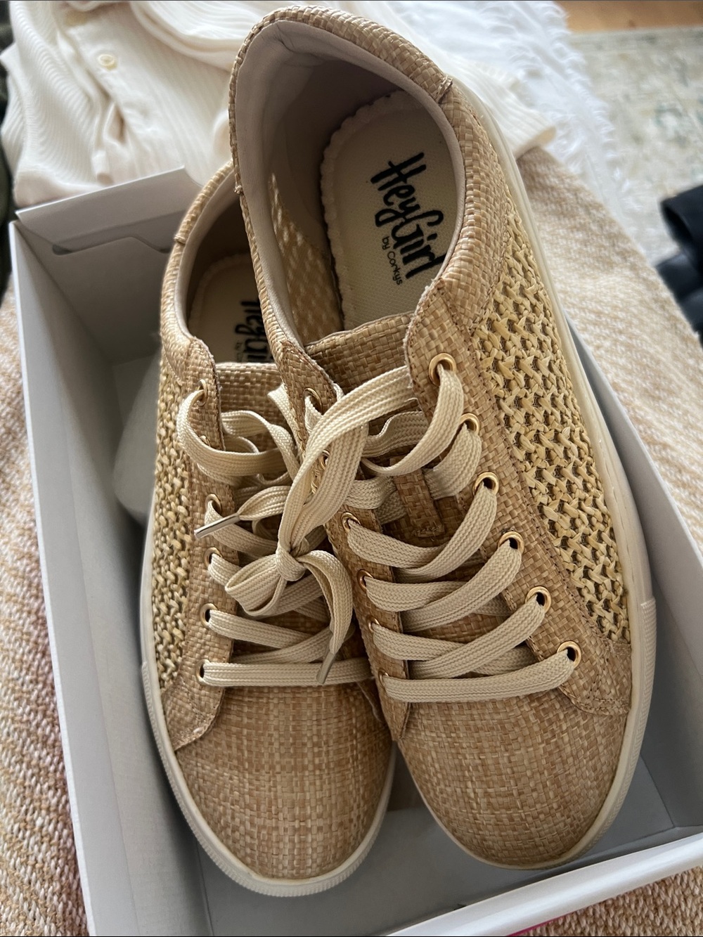 Women's Beige Woven Lace-Up Sneakers